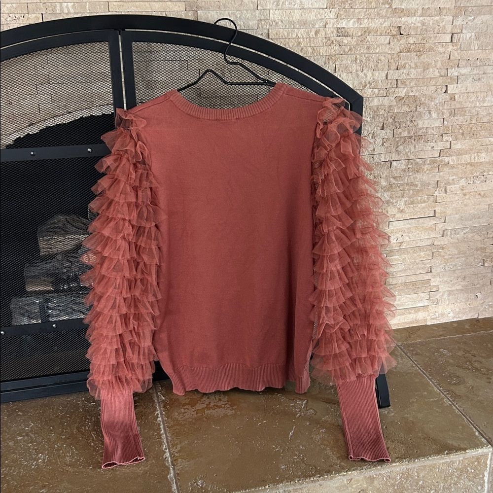 Tiered Ruffle Sleeve Sweater Top - Dusty Rose - Picture 4 of 6